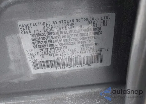 2015 Nissan Sentra Fe+ S/S/Sl/Sr/Sv из США, поврежденный, VIN 3N1AB7AP9FY284796